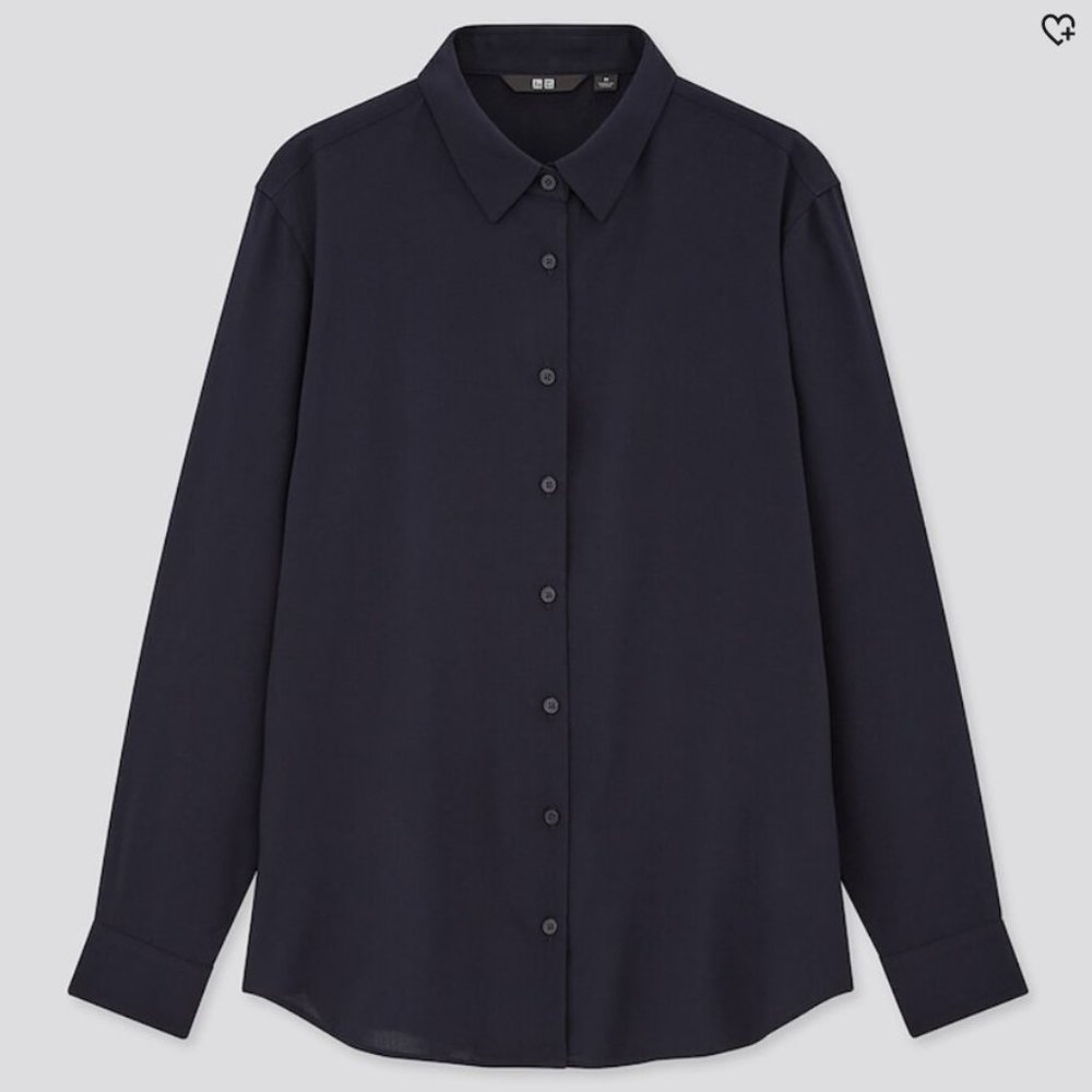 Uniqlo Women Rayon Long-Sleeve Blouse - Navy